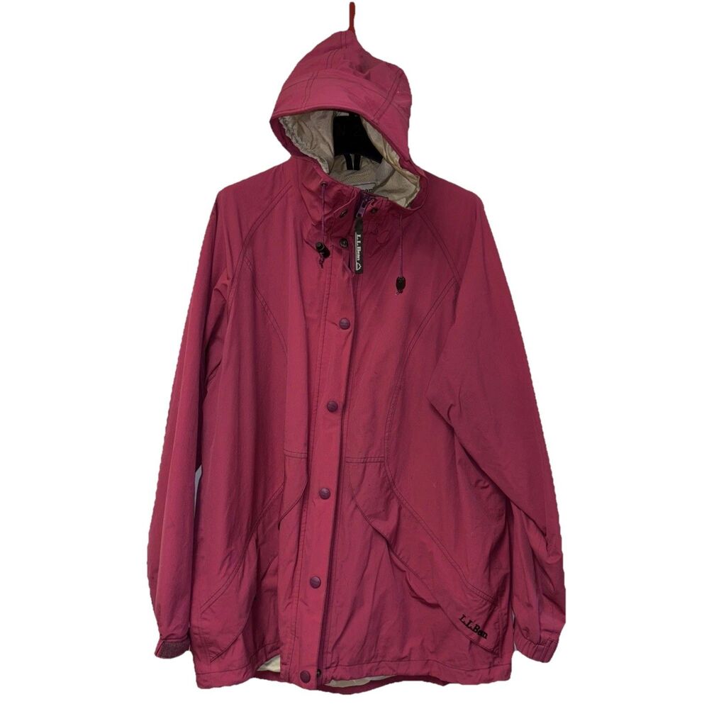 LL Bean Jacket Women Purple Full Zip Hooded Stowaway Parka Snap L Pockets Lined